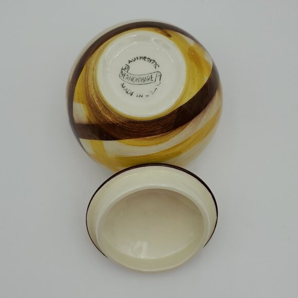 Metlox Poppytrail Vernon Organdie Sugar Bowl with Lid Gold & Brown Plaid Bowl - Picture 4 of 9